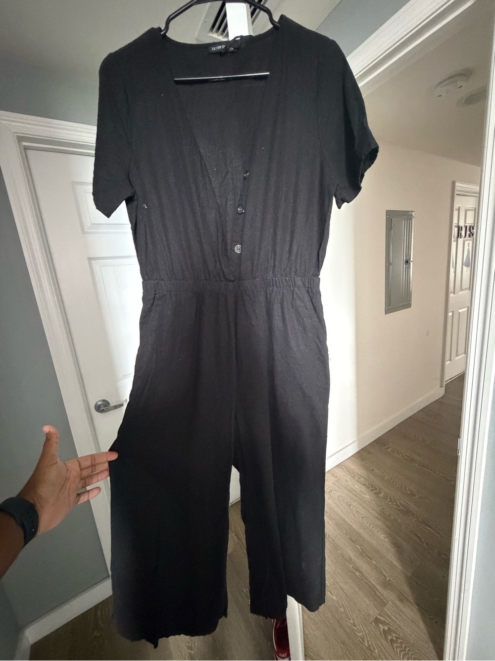 Black Short-Sleeve Wide-Leg Jumpsuit